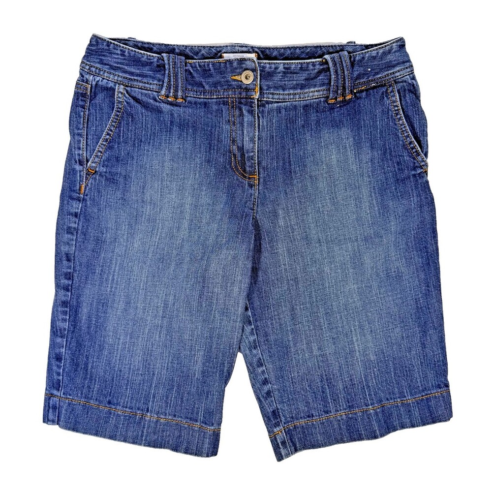 LOFT Denim Bermuda Shorts Women's Size 10 Snap Back Pockets NWOT